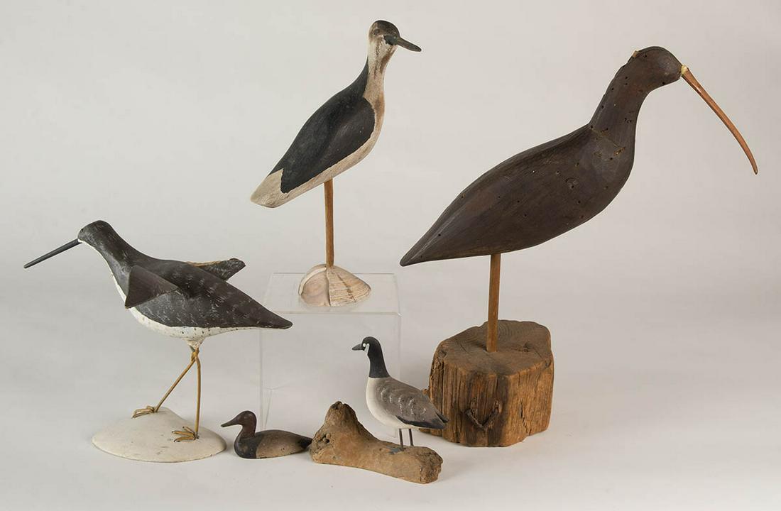 FIVE DECOYSYellow legs, plover, one on a clamshell with (1 of 1)