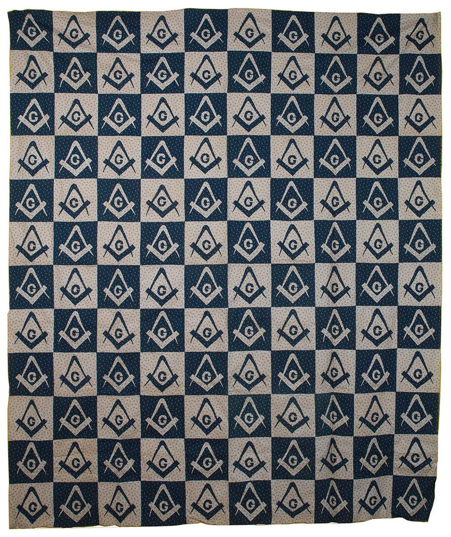 RARE EARLY QUILT TOPMasonic red leaf background, with (1 of 2)