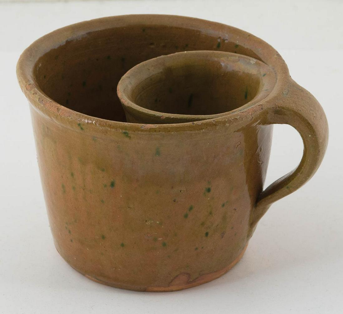 19TH C. REDWARE MOUSTACHE CUPYellow glaze with small (1 of 1)