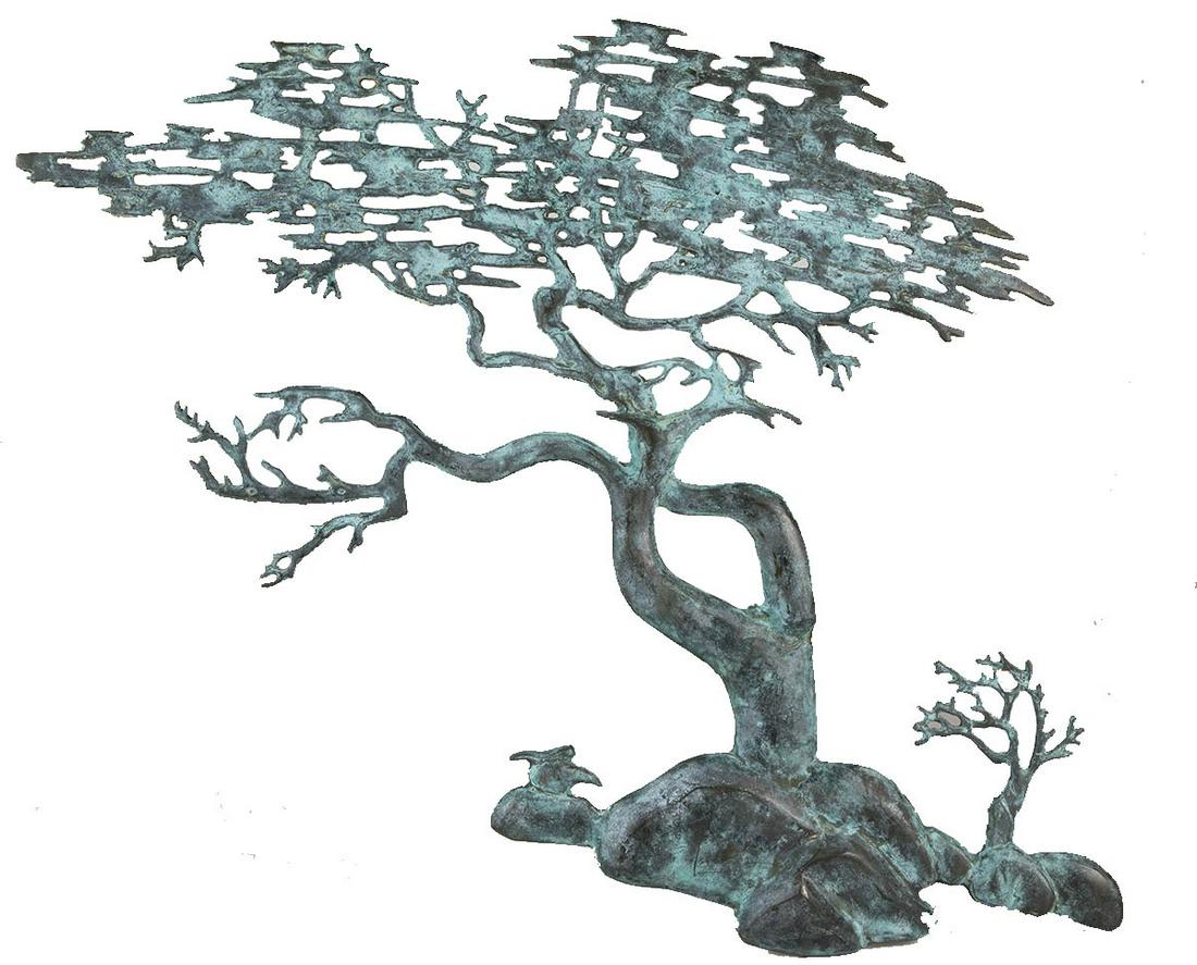 BRONZE WALL HANGINGBonzai Tree, green patina, unsigned,: BRONZE WALL HANGINGBonzai Tree, green patina, unsigned, 22 1/2" x 25".