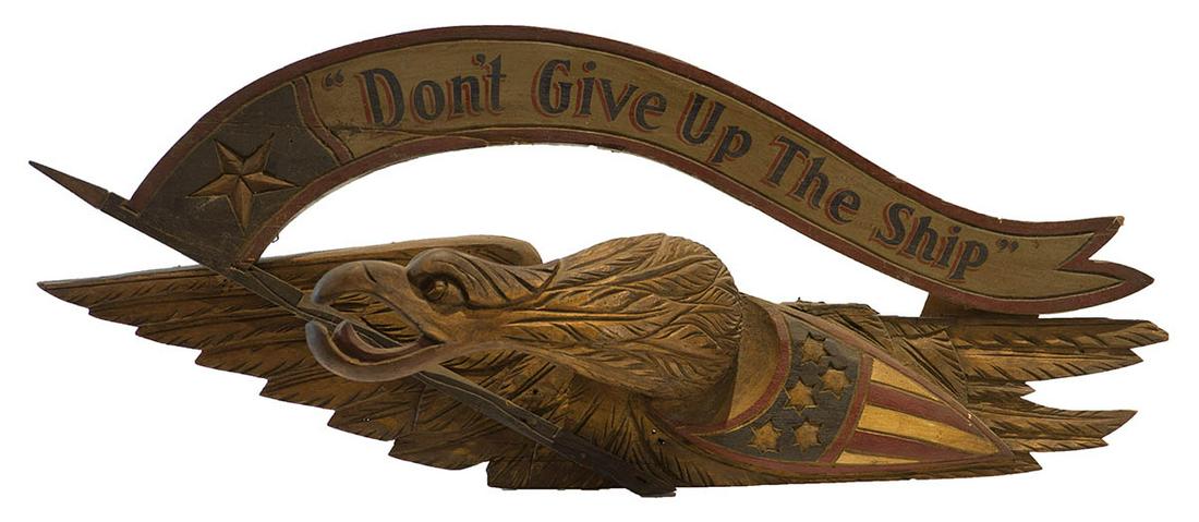 FOLK ART CARVED EAGLE"Don't Give Up the Ship", Bellamy (1 of 2)