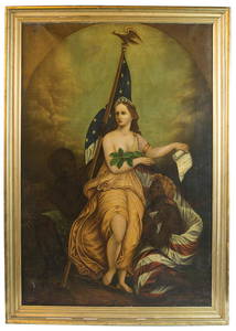 PAINTING OF LADY LIBERTY WITH FLAGExceptional