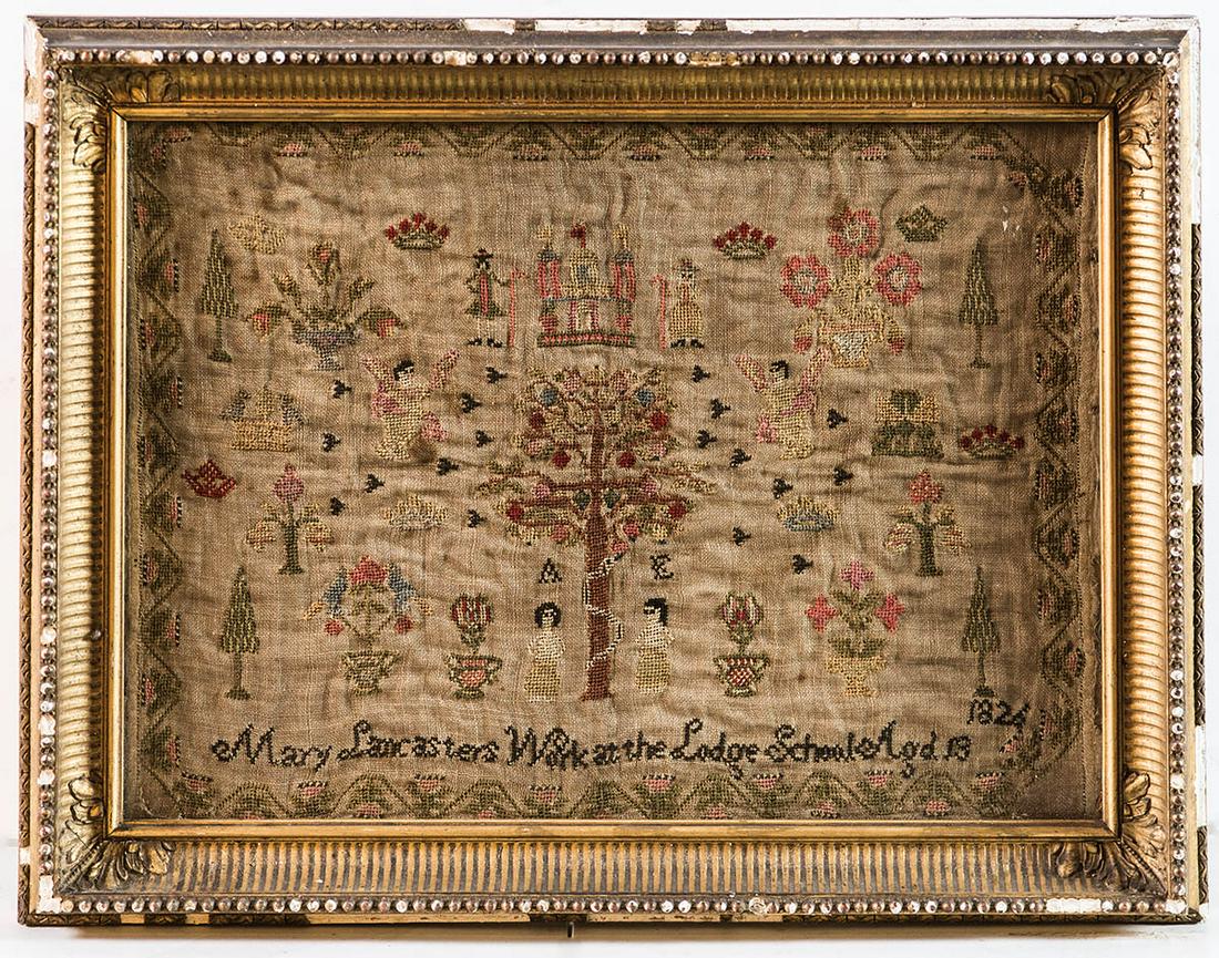 EARLY 19TH C. SAMPLERColorful pictoral needlework (1 of 1)