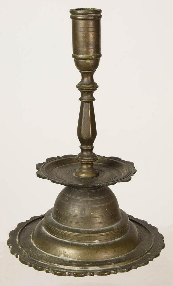 RARE 17TH C. TALL CANDLESTICKTall brass, round based (1 of 1)
