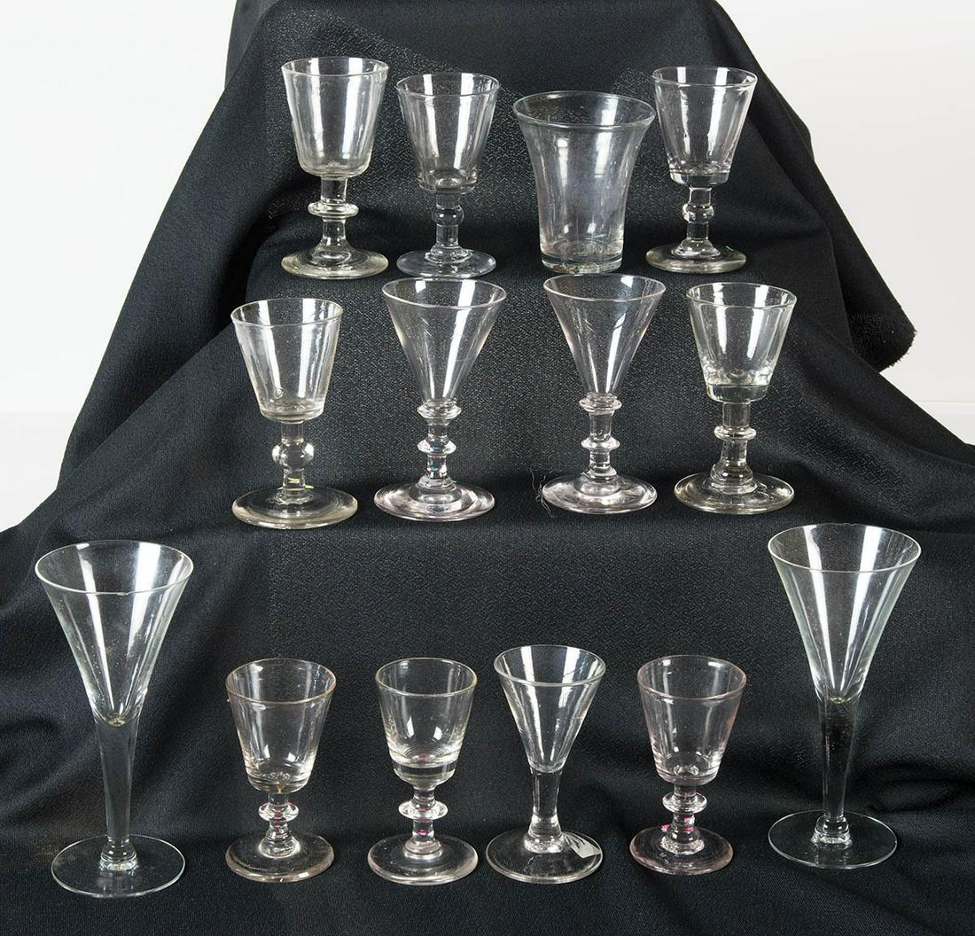 18TH/19TH C. WINE GLASSESCollection of 14 wine glasses,: 18TH/19TH C. WINE GLASSESCollection of 14 wine glasses, matched pairs and sets, approximately 4" h.