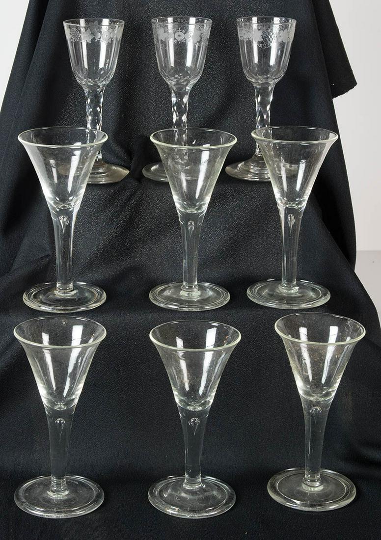 COLLECTION OF TALL STEMMED WINESTen 18th/19th c. wines,: COLLECTION OF TALL STEMMED WINESTen 18th/19th c. wines, all approximately 7" h, all in good condition, (note: nine are pictured).