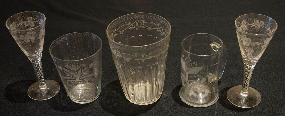 FIVE 18TH/EARLY 19TH C. ETCHED CLEAR GLASS PIECESTwo (1 of 1)