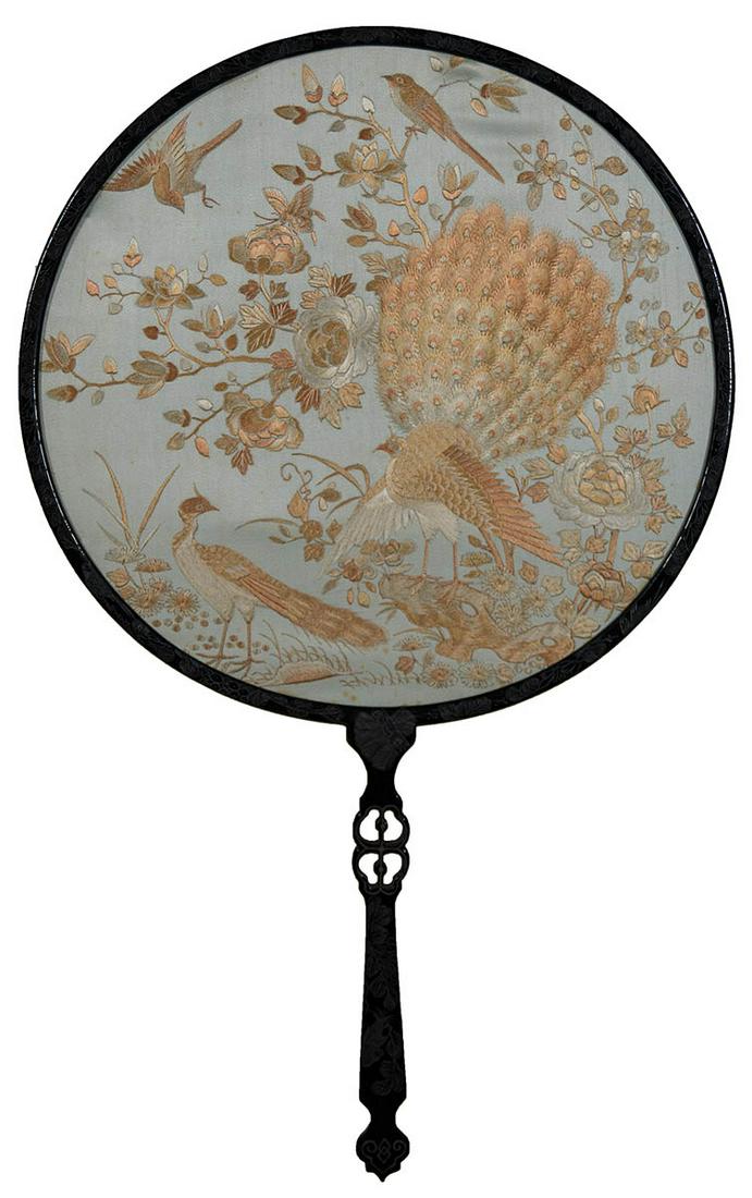 TWO CHINESE EXPORT FIRE SCREENSCircular, lacquerware, (1 of 5)