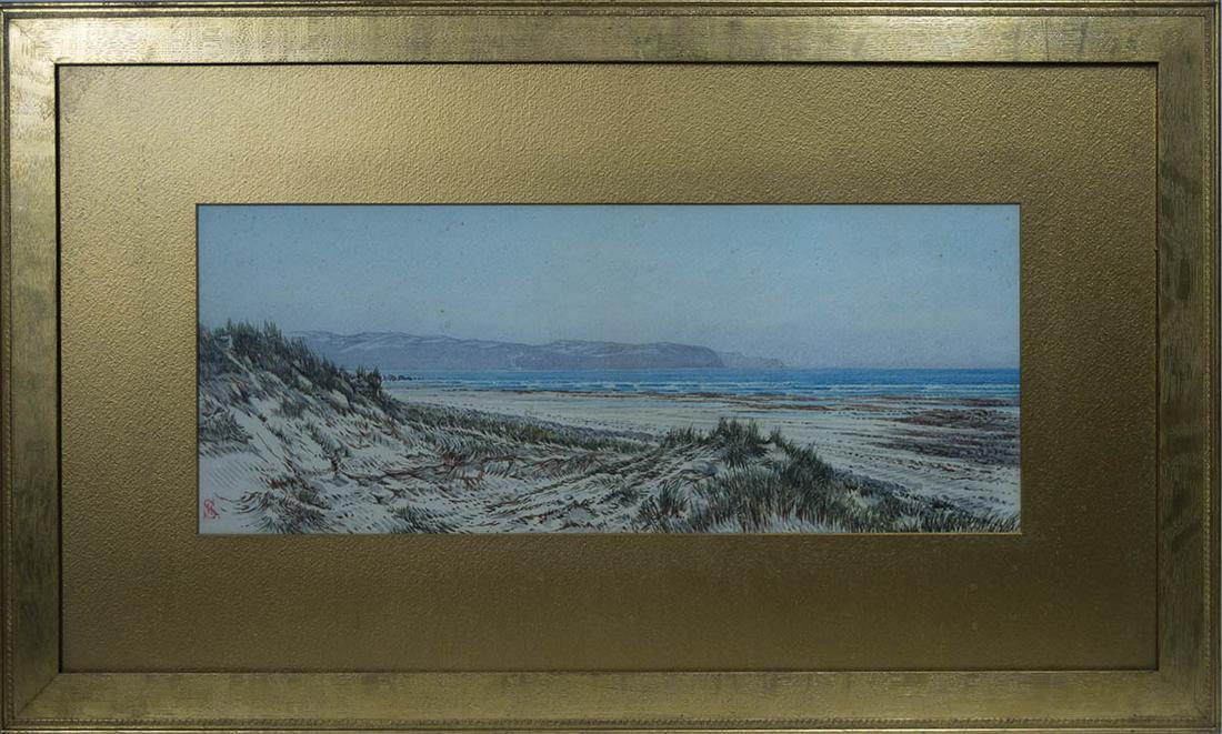 EARLY 20TH C. WATERCOLORBeach scene with grassy dunes, (1 of 2)