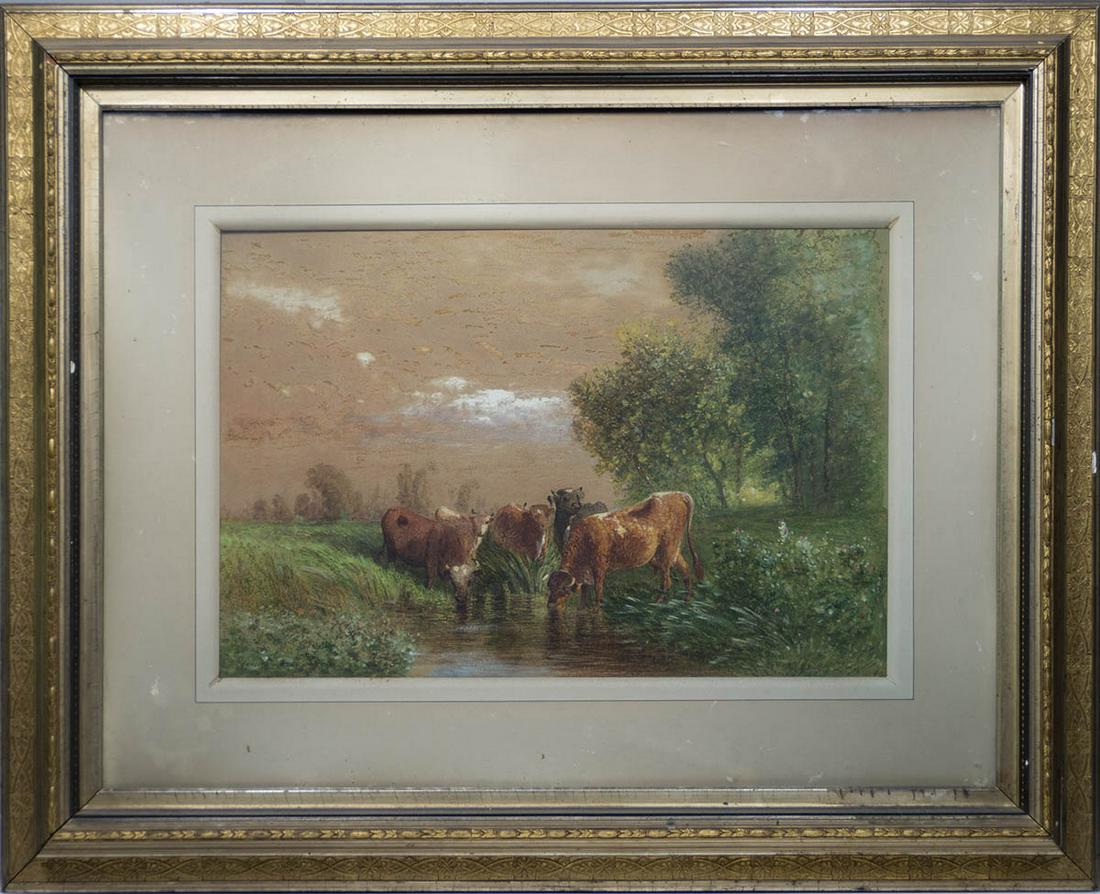 PASTEL BY GEORGE N. CASSCows in a river landscape, (1 of 3)
