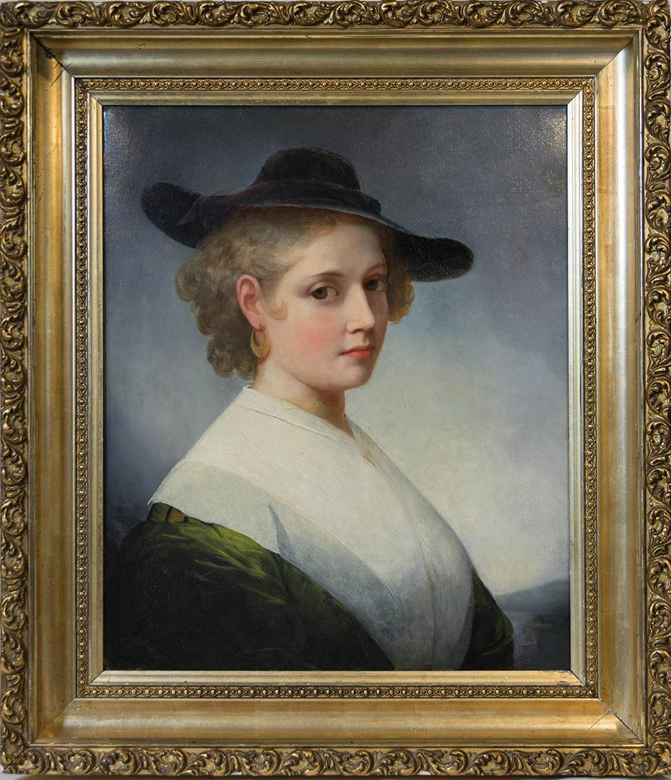 PORTRAIT OF YOUNG LADYExceptional 19th c. portrait of a (1 of 2)