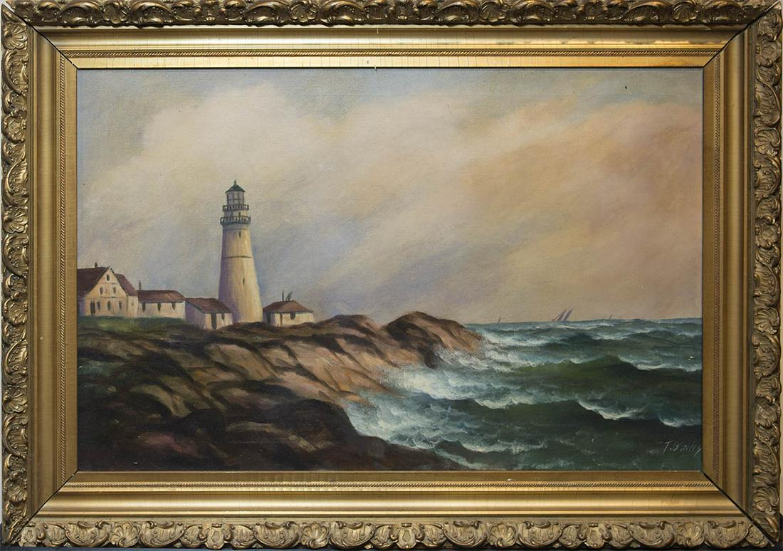 PAINTING OF LIGHTHOUSE BY T. BAILEYOil on canvas, (1 of 1)