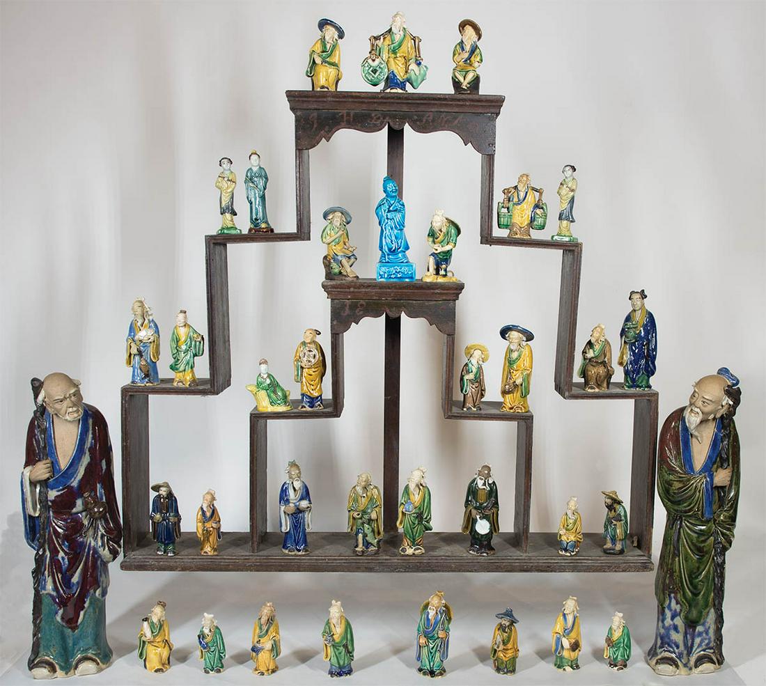 CHINESE ENAMELED CLAY FIGURESLarge collection of clay (1 of 3)