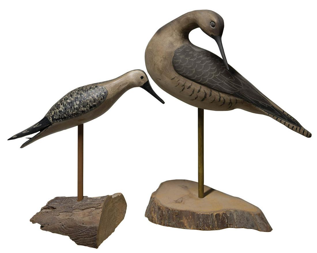 TWO SHOREBIRD DECOYSSmall bird stamped "B" on bottom, (1 of 2)