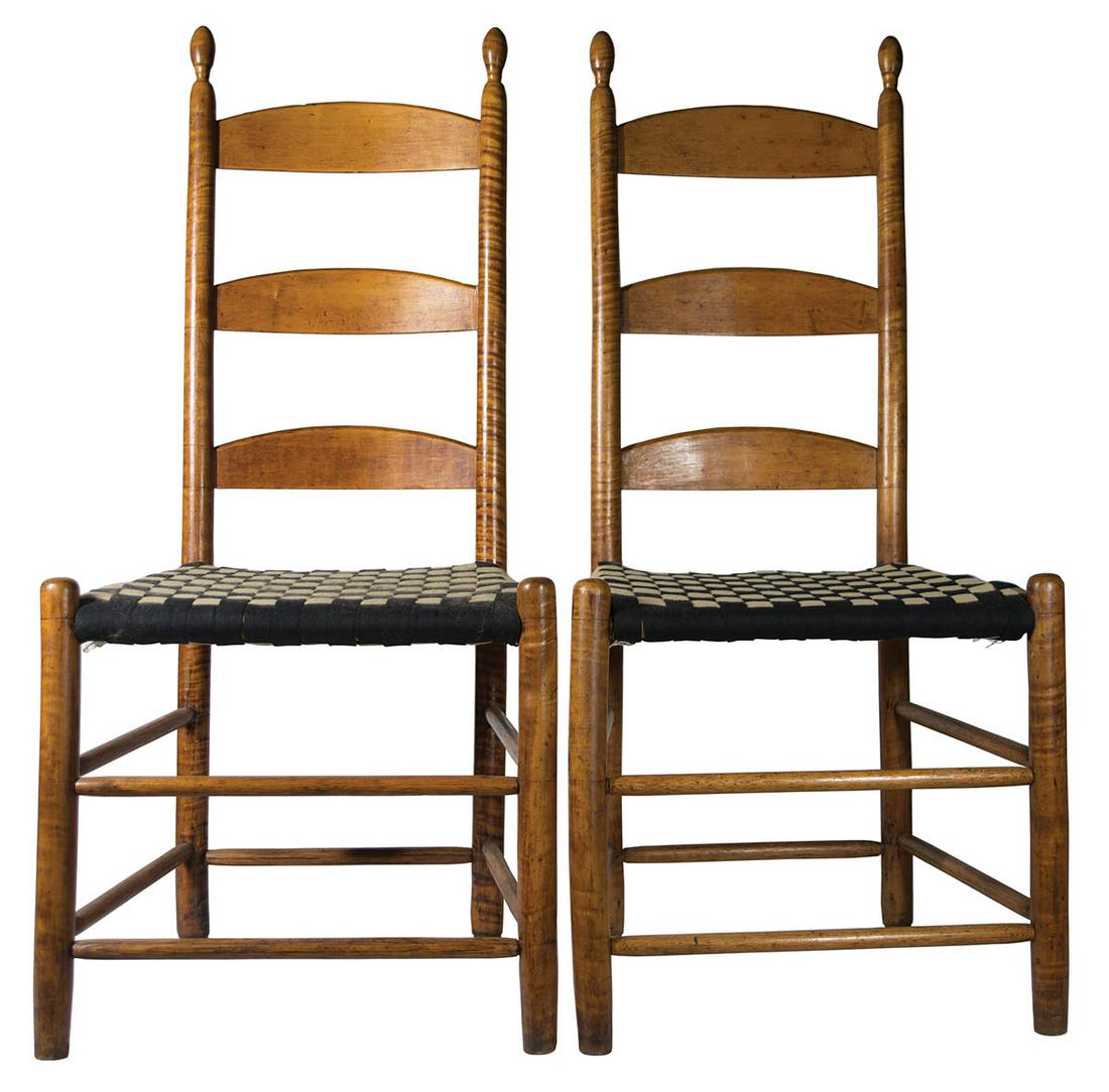 TIGER MAPLE TILT CHAIRSThree graduated maple slats with beveled tops, early varnish finish, cream (1 of 3)