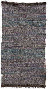 TWO 19TH C. SHAKER SCATTER RUGSCotton scraps woven on a rug loom, multicolor with darker ends,: TWO 19TH C. SHAKER SCATTER RUGSCotton scraps woven on a rug loom, multicolor with darker ends, overall good condition, (some minor unraveling on one end of darker rug), 46" l, 23" w.