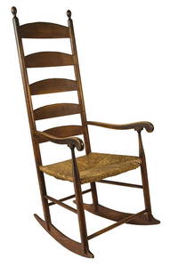 EXCEPTIONAL AND RARE ELDER'S CHAIRMaple and birch, original dark stained finish, five graduated and