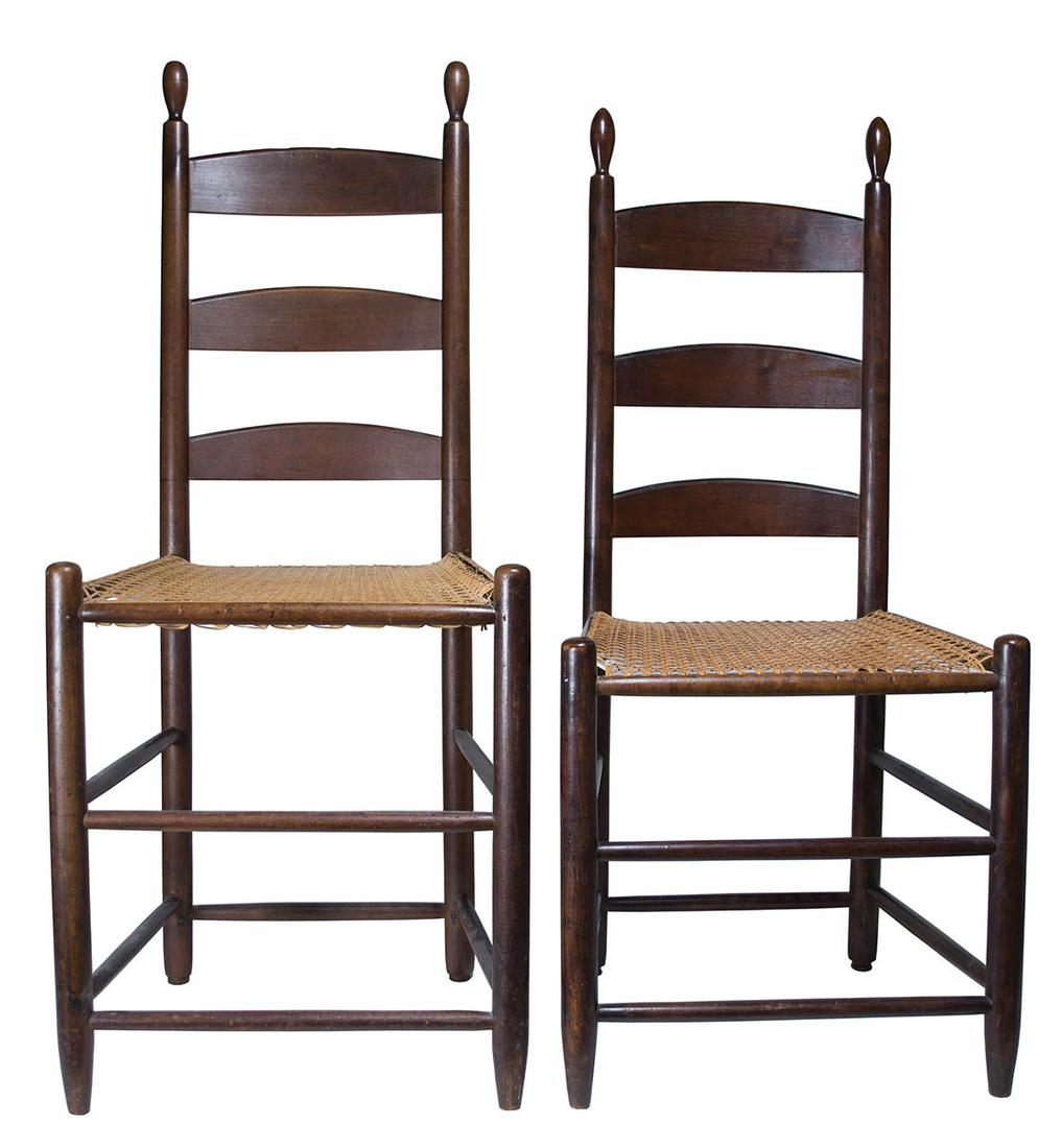 TWO SIDE CHAIRSCherry wood, three graduated slats, cane seats, both with tilters, Harvard, MA, c. (1 of 1)