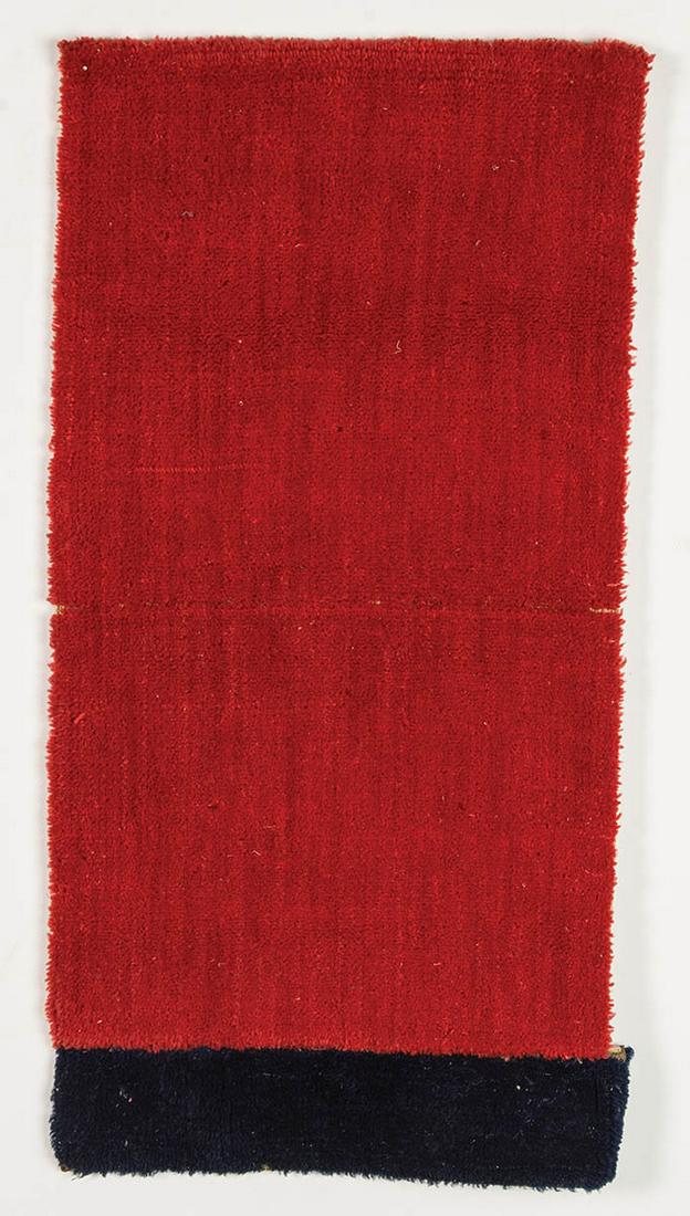 THREE SISTER'S FABRIC PIECESWoven red and black wool plush chair back, tagged "woven at second (1 of 7)