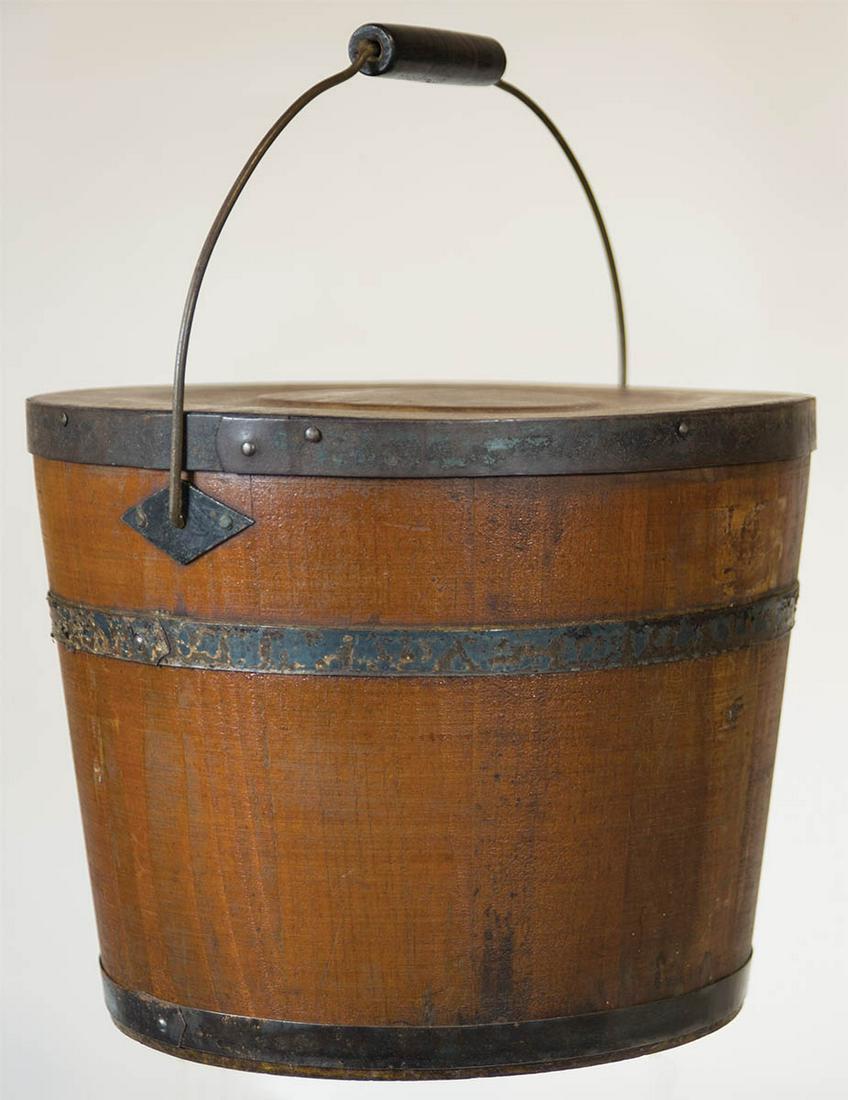 LIDDED PAILPine, original red/brown stained finish, turned lid with raised circular section, double (1 of 3)