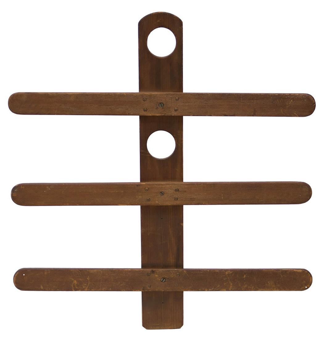TRIPLE HANGERPine, original dark patina, three shaped bars with rounded edges, attached to the flat (1 of 1)