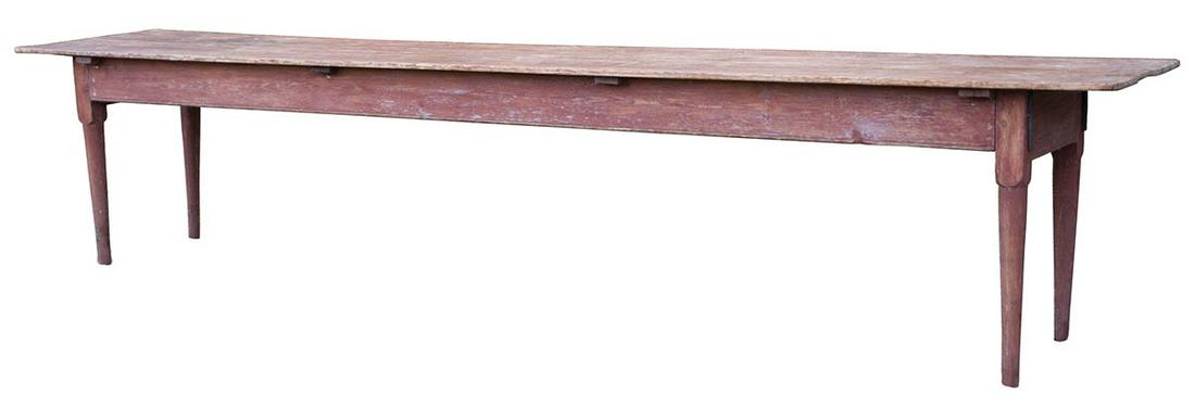 SHAKER DINING TABLEPine, two board top, early scrubbed finish, cleats underneath fix the top to the (1 of 5)