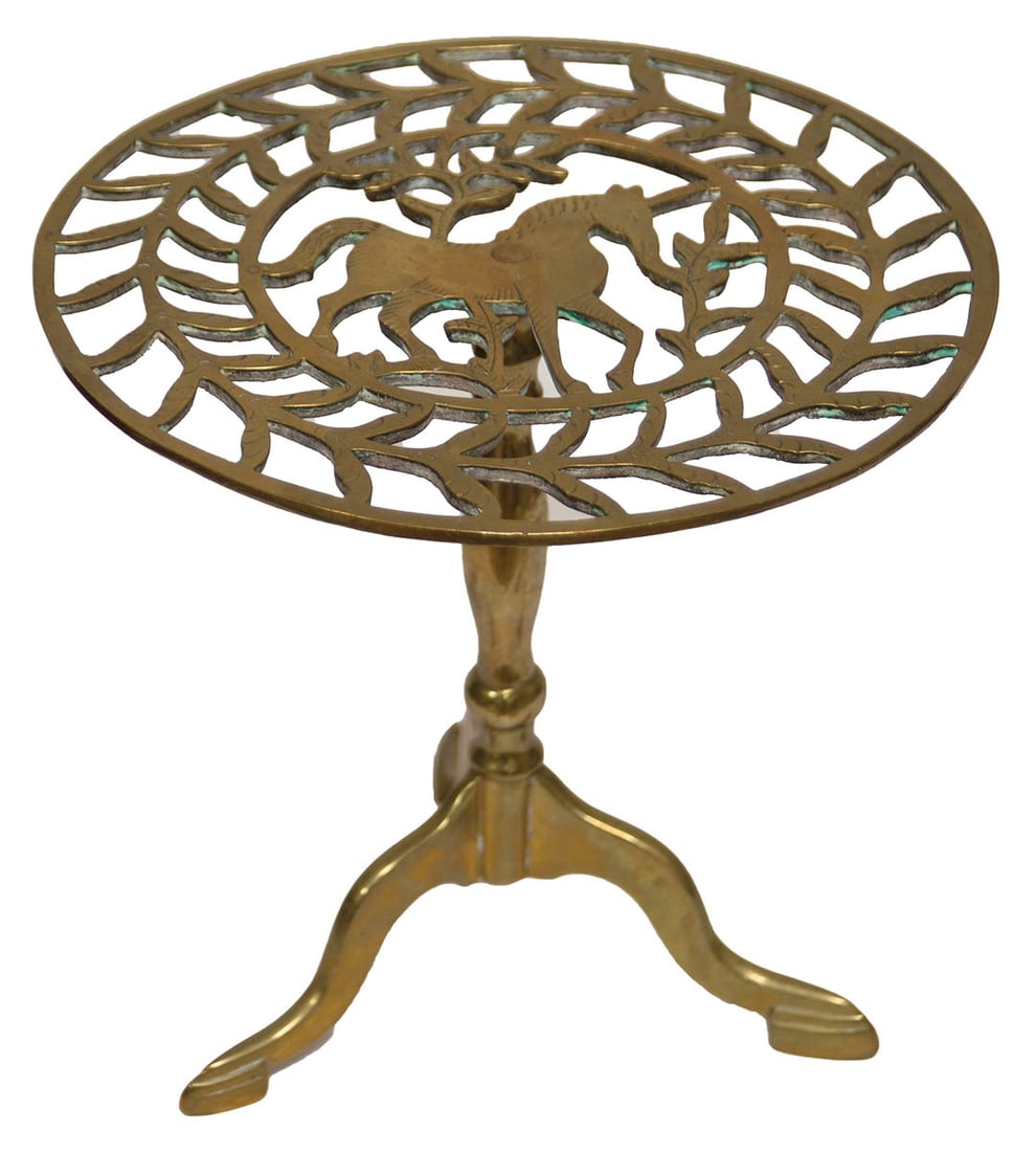 Two Brass Trivets Brass Teakettle Trivet On Trifooted Base, Circular