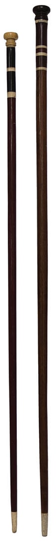 TWO EARLY CANES Whalebone, mahogany and walnut canes, from a New Bedford, MA collection, finely (1 of 2)