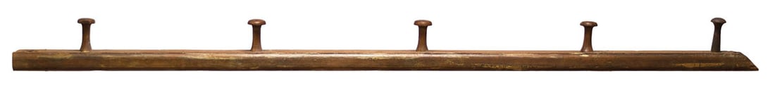 PEG BOARD Pine, five 2 1/2" maple pegs, finely turned, beveled board on top and bottom, original (1 of 1)