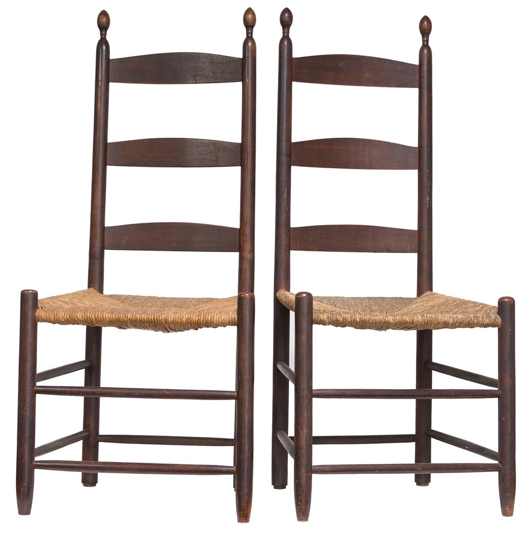 PAIR OF SHAKER SIDE CHAIRS Maple, original dark cherry red stained finish, excellent patina, early (1 of 4)