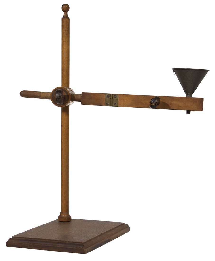 ADJUSTABLE BOTTLE FILLER Maple, original finish, height and width are on turned poles and adjustable (1 of 3)