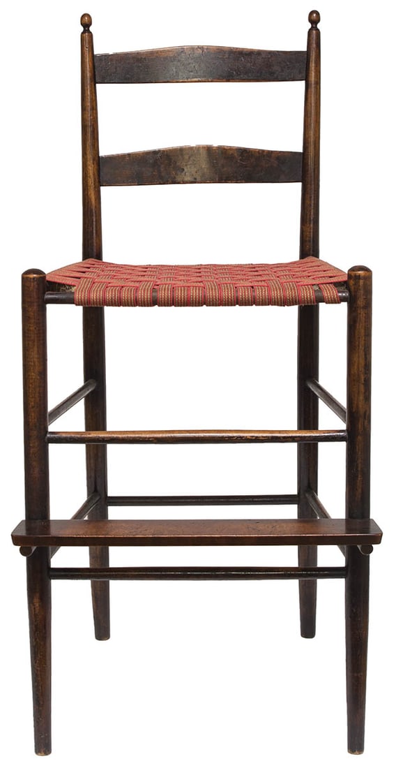 RARE SHAKER HIGH CHAIR Child's high chair with footrest, maple and bird's-eye maple slats and (1 of 3)