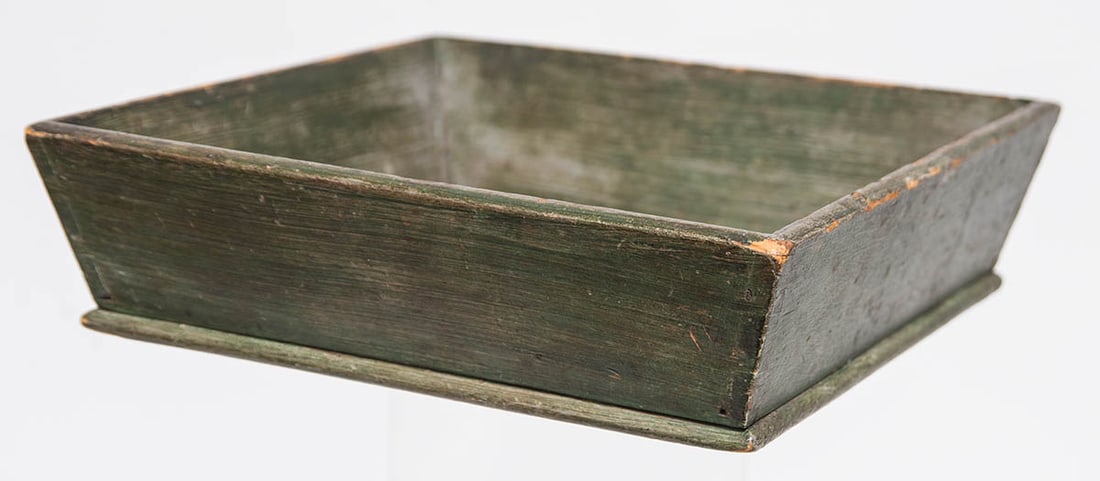 APPLE BOX Pine, original dark green over gray painted finish, square with canted and dovetailed (1 of 3)