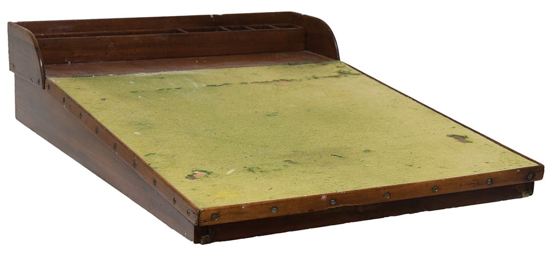 RARE TRUSTEE'S SLANT LID DESK BOX Cherry, walnut and poplar, pine top, long slant lid with worn (1 of 5)