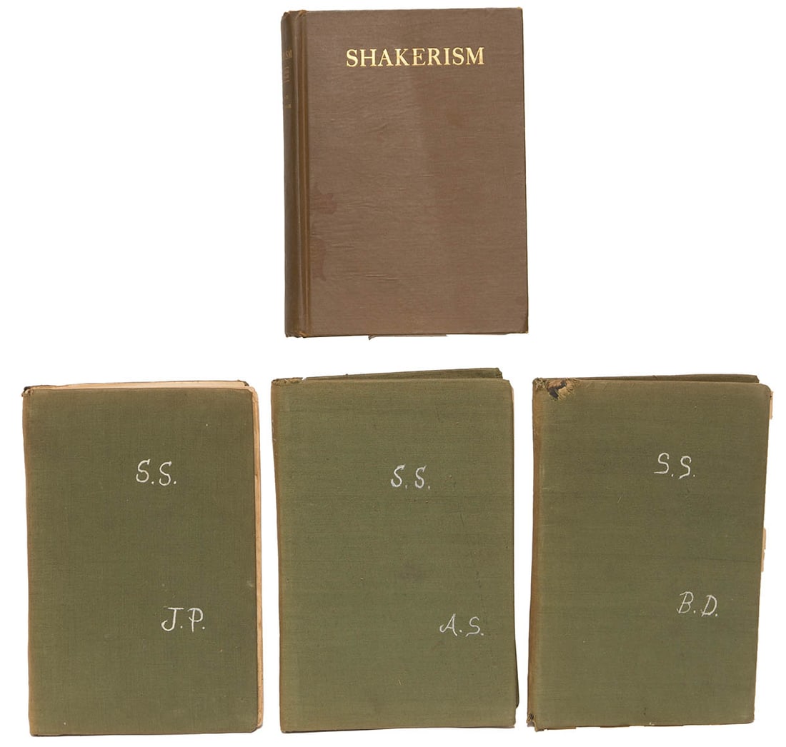 THREE SHAKER PRINTED HYMNALS, AND A BOOK Hymnals titled "Sacred Songs", 1899, initialed on outside (1 of 3)