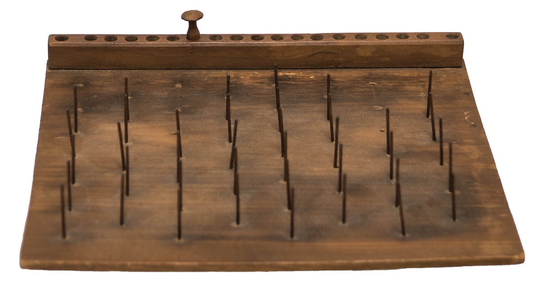 RARE SHAKER PILL BOARD Birch, cherry, and steel, rows of 1 1/2" h pill drying pins,( a few are (1 of 2)