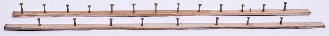 TWO LONG SHAKER PEG BOARDS Pine, maple and cherry pegs, original putty/cream painted boards, natural (1 of 1)