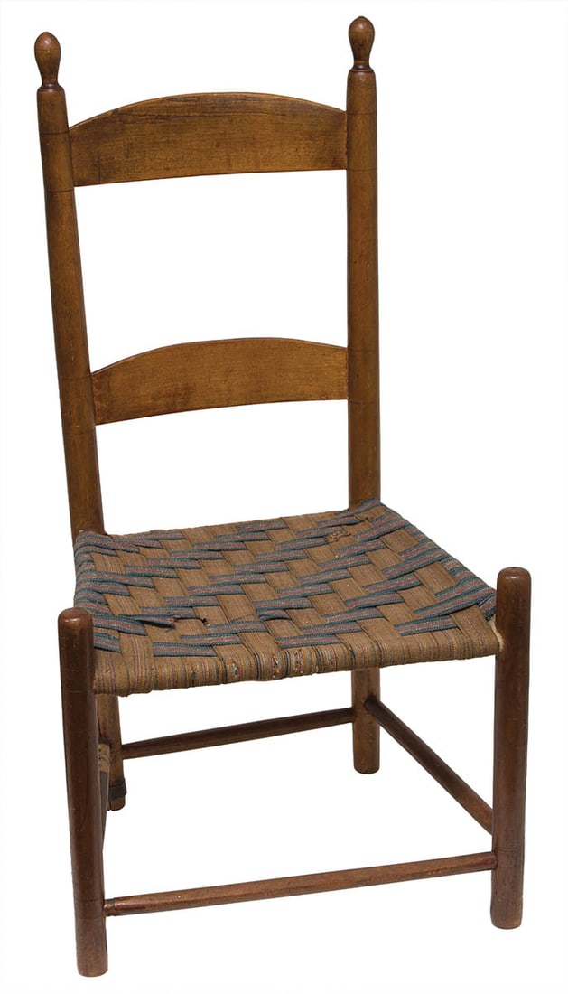 RARE TWO-SLAT SISTER'S CHAIR Maple, original reddish brown varnished stain, original woven tape (1 of 3)