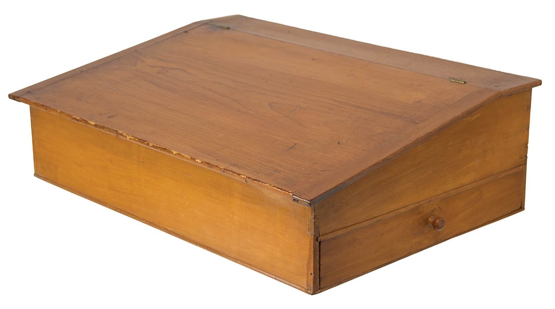 SHAKER DESK BOX Pine, finely dovetailed and breadboarded case, fitted maple lid, original (1 of 5)