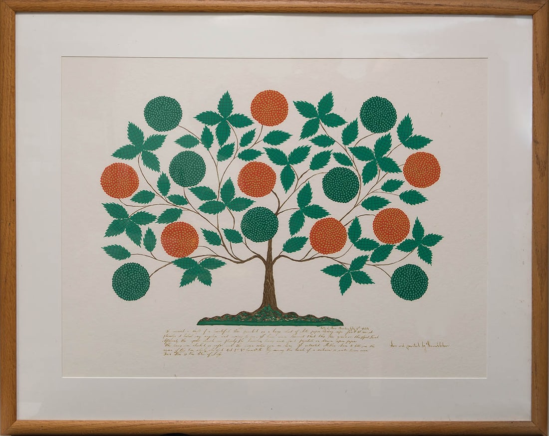 SHAKER TREE OF LIFE 20th c. colored lithograph print on white paper, after the Hannah Cohoon (1 of 1)