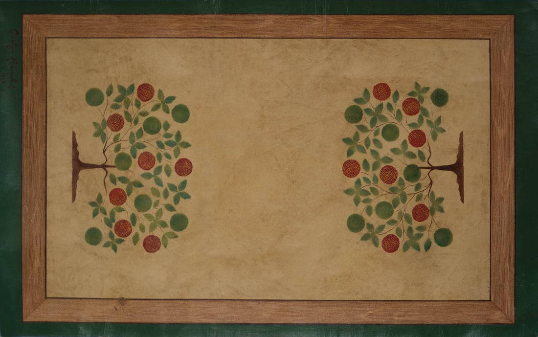 TWO HAND-PAINTED FLOOR MATS 20th c. prepared heavy canvas, painted and stenciled with the "Tree of (1 of 3)