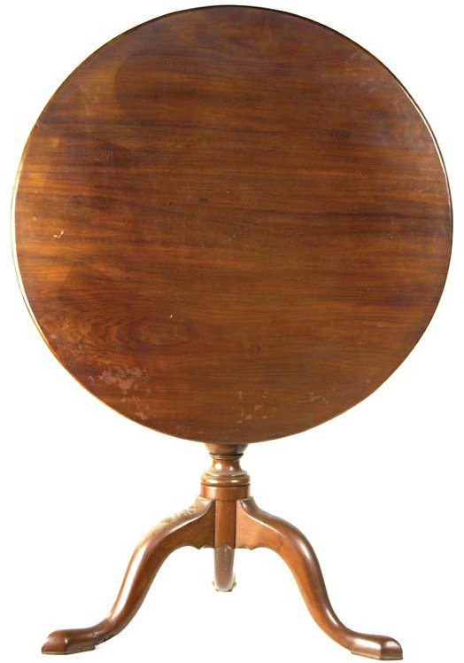 18th c. New England mahogany tiptop tea table, roun