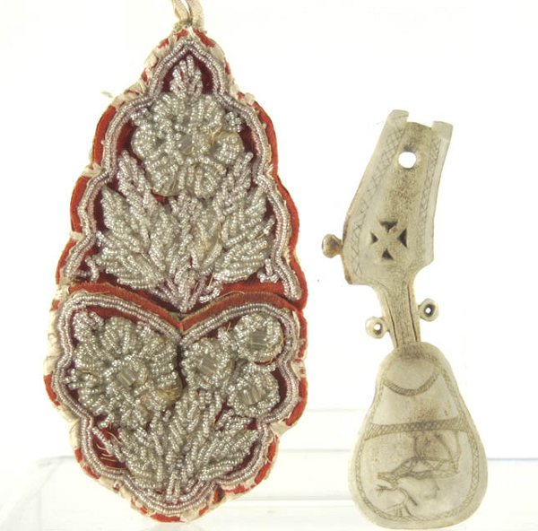 19th c. Labrador whalebone spoon with incised cari