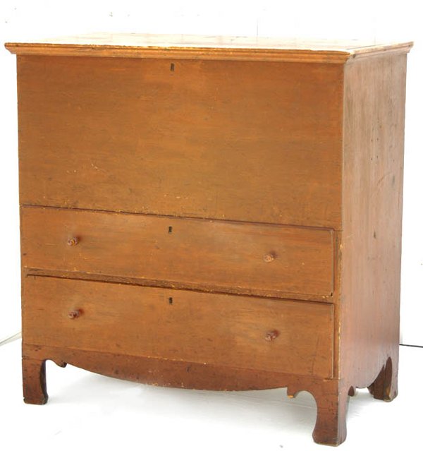 Late 18th c. New England, pine, two-drawer blanket