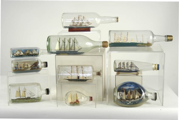 Collection of ten miniature "ships in bottles", mo