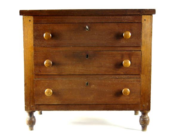 19th c. walnut child's three-drawer chest, inset p