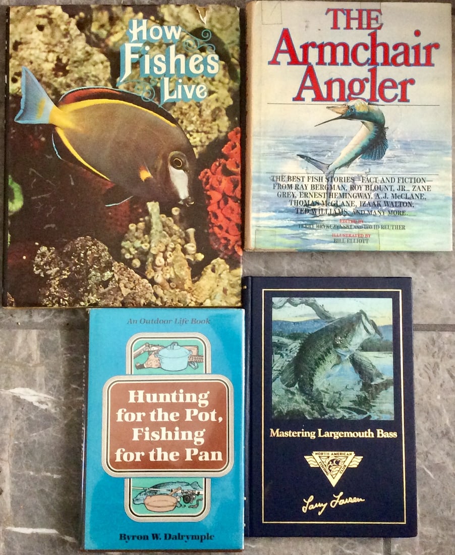 Lot Of (4) Books 1975-89 On Fish/Fishing All Hardcovers in DJs: Bidders will note that lot(s) with very low Staring Bids & lots where the per item cost is $1-$5, should in no way see those Starting Bids or per item cost of $1-$5 as the Book Barn's judgment o