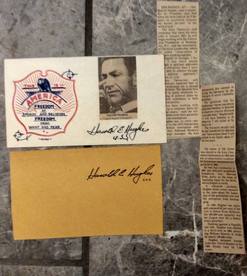 Senator Harold Hughes US IA Senator Signature On Freedoms Envelope (1 of 1)