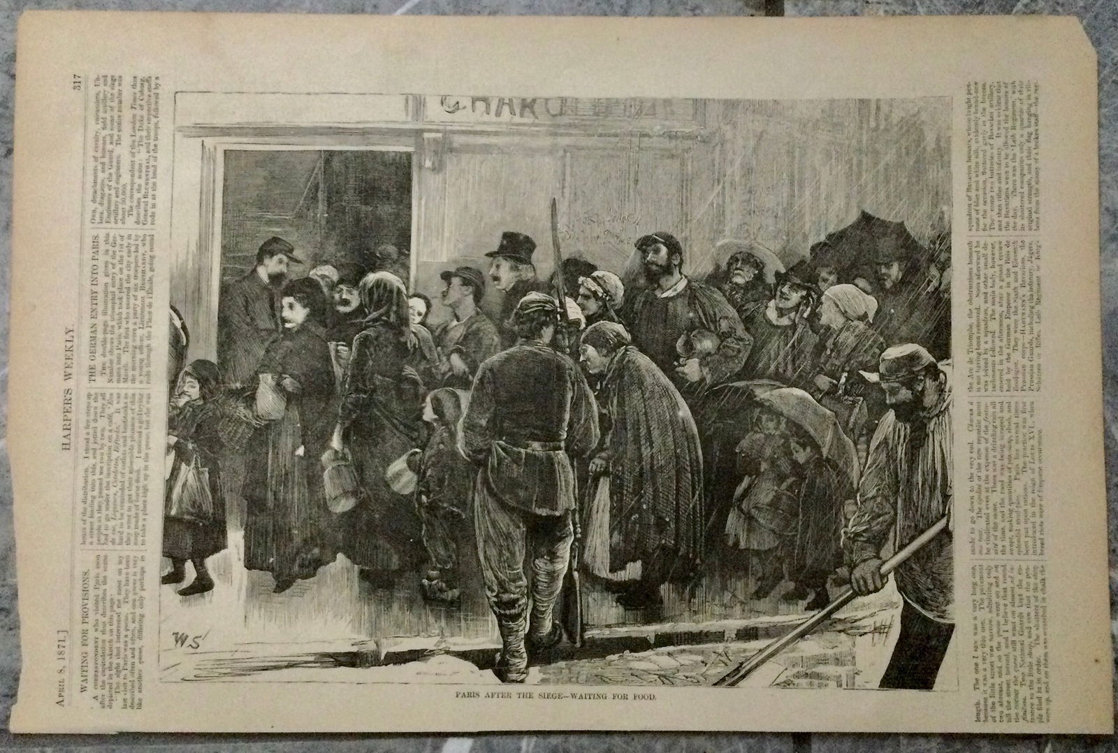 "PARIS AFTER THE SIEGE" ANTIQUE 1871 Harper's Weekly Interior Page Paris Food Lines After the (1 of 2)