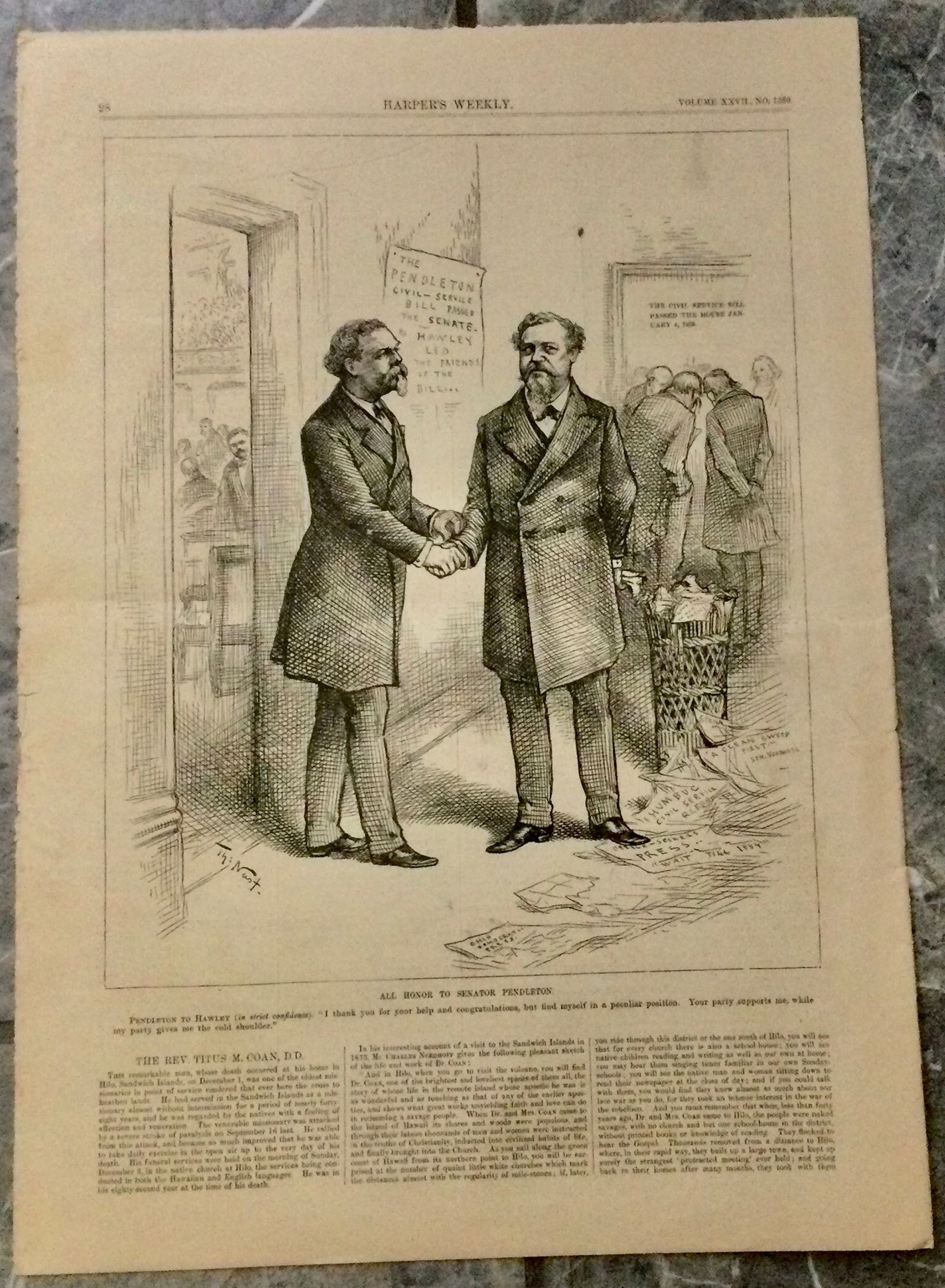 ANTIQUE Harper's Weekly Interior Page January 13, 1883 Woodcut Thomas Nast Illustration (1 of 2)
